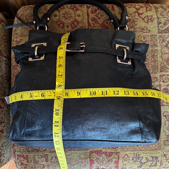 🩷 Elliott Lucca; Blk Leather Designer Handbag w/Zipper Closure + Braided Straps! - Picture 13 of 16